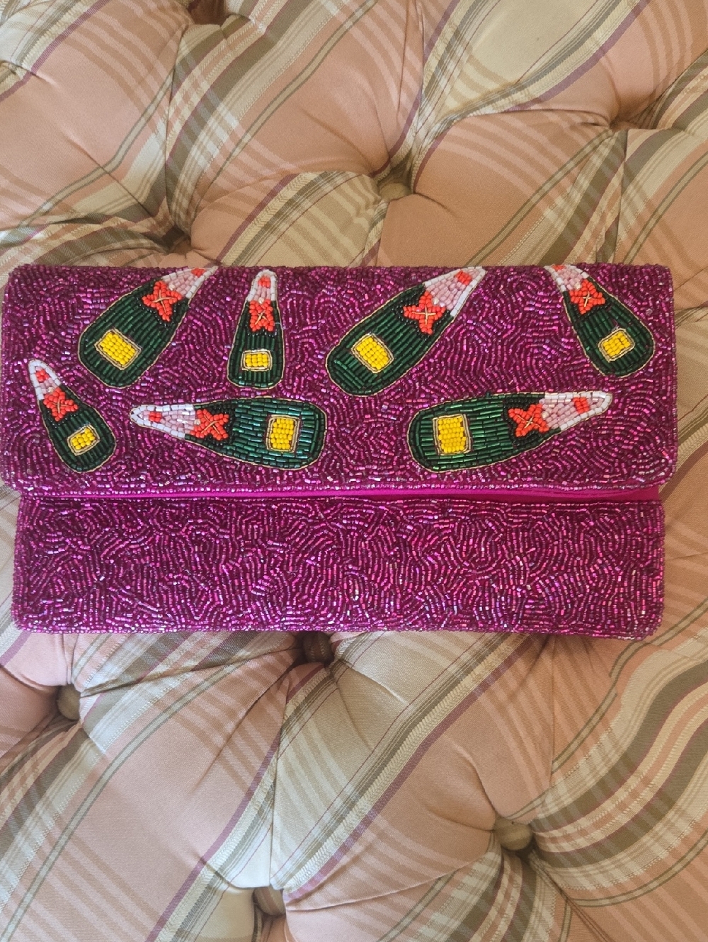 Beaded Pink Sequin Champagne Bottle Clutch